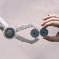 Robot and human working together.