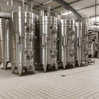 Wine Cellar And Production, Barrels For Wine storage Modern Development Technology Concept. Inside modern wine factory